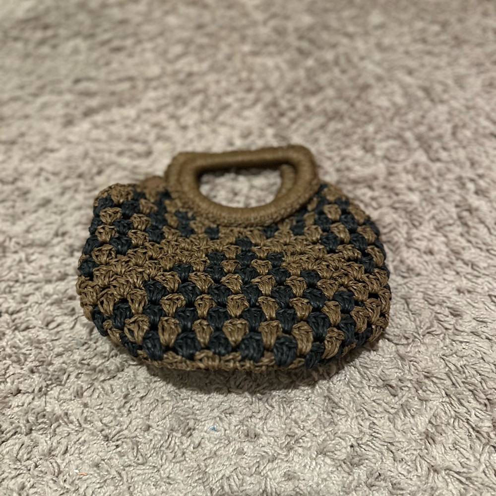 Brown Woven Handbag with Handles